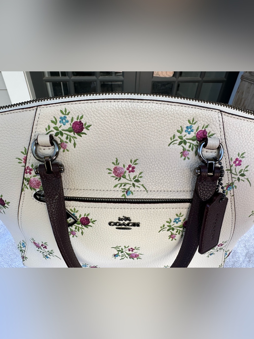 COACH Prairie Satchel Chalk White Floral Wildflower Pebble Leather Bag 22829 - Picture 15 of 16
